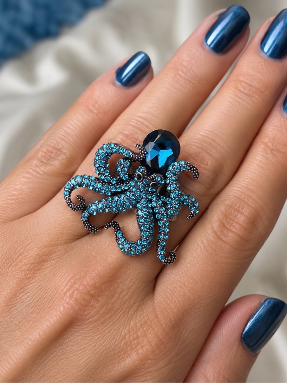 Blue Crystal Octopus Ring